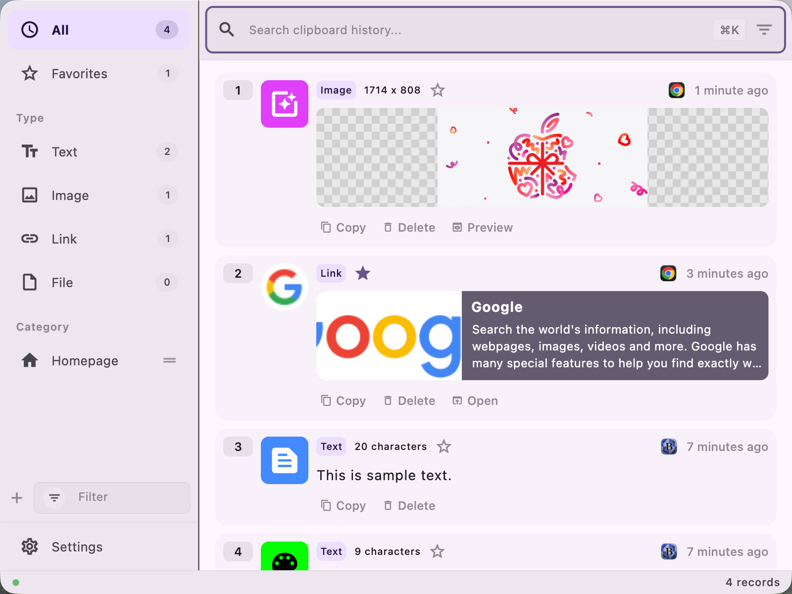ClipaX clipboard manager interface